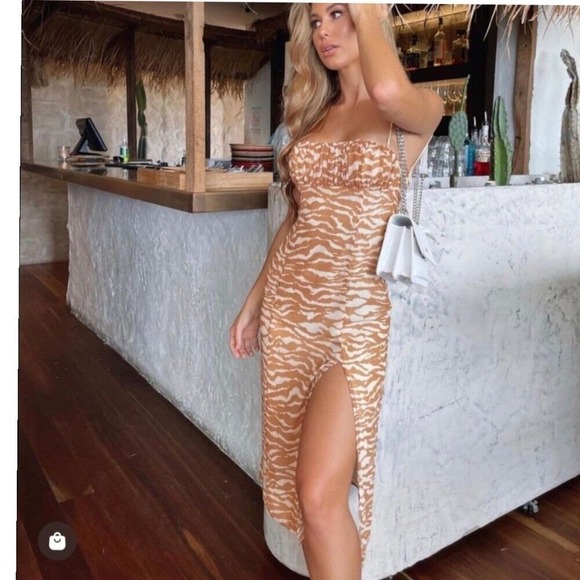 Camila‎ Coelho Bailee Midi Dress in Brown Zebra Revolve Size Small NWT - Picture 6 of 6